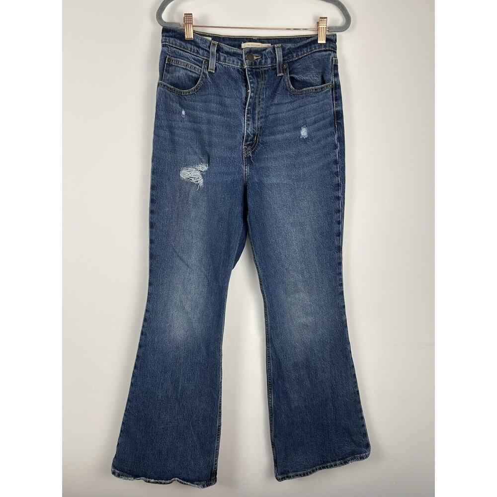Womens Levi's Jeans 70s High Flare Premium Denim Sz 29 “Big E” Dark‎ Wash Retro